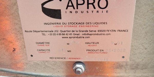 Fresh Water Tank TK15.2 500m3 used plant and machinery